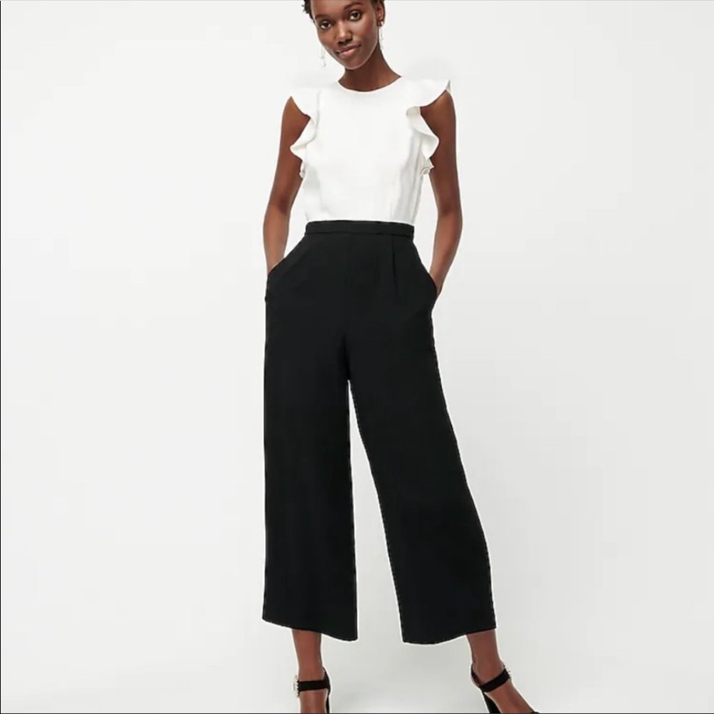NWOT J.Crew Colorblocked sleeveless ruffle jumpsuit (black/white)